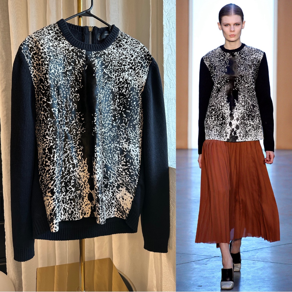 Derek Lam Women Medium 6 Calf Hair Runway Luxury Sweater Black White Western
